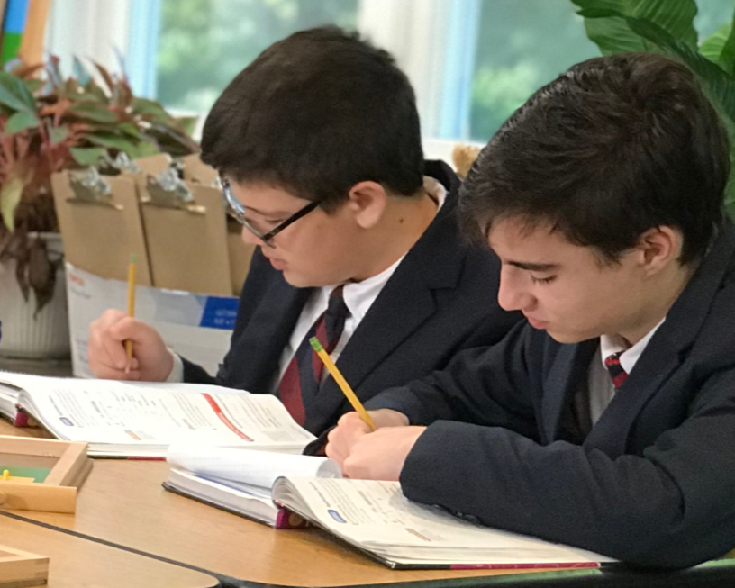 two students working